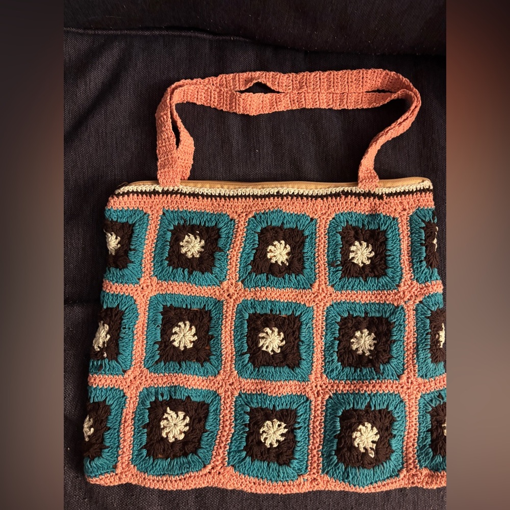Granny Squares Crochet Zippered Tote Bag